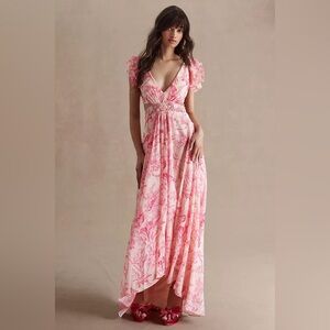 Anthropologie Mac Duggal Flutter sleeve Floral Cut Out Dress